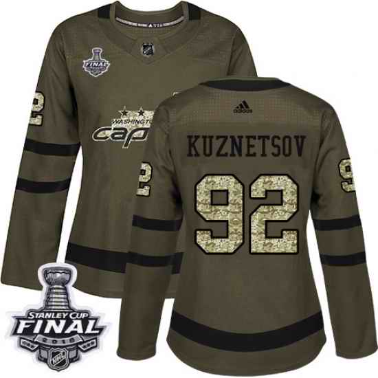 Adidas Capitals #92 Evgeny Kuznetsov Green Salute to Service 2018 Stanley Cup Final Women's Stitched NHL Jersey